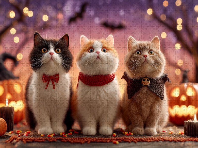 Halloween Katzen mit Kürbis und Deko