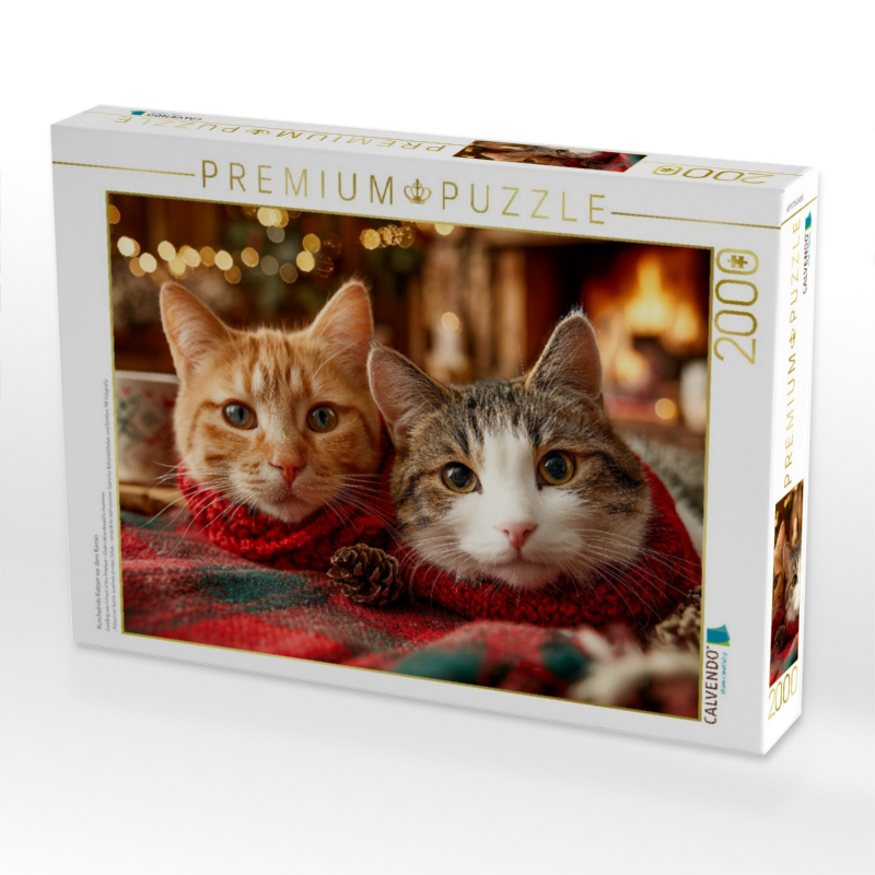 Kuschelnde Katzen vor dem Kamin