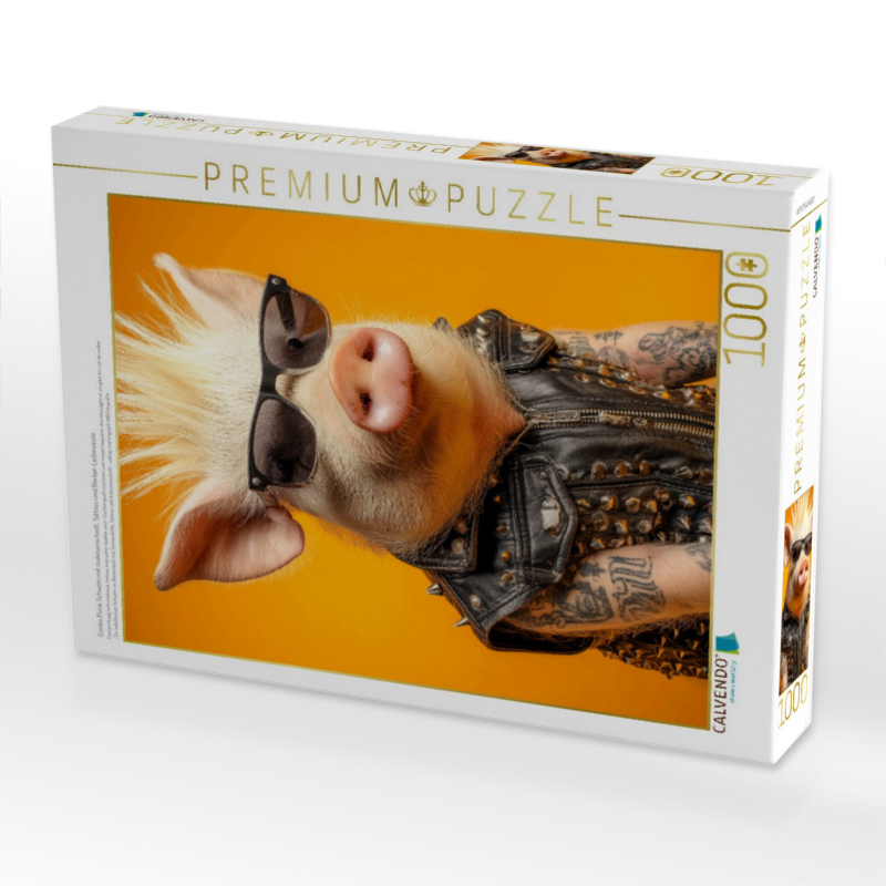 Cooles Punk Schwein mit Irokesenschnitt, Tattoos und Rocker-Lederweste