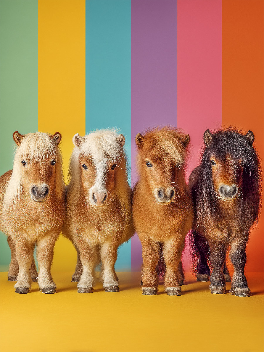 Bunte Zwergpony Bilder mit Regenbogenfarben