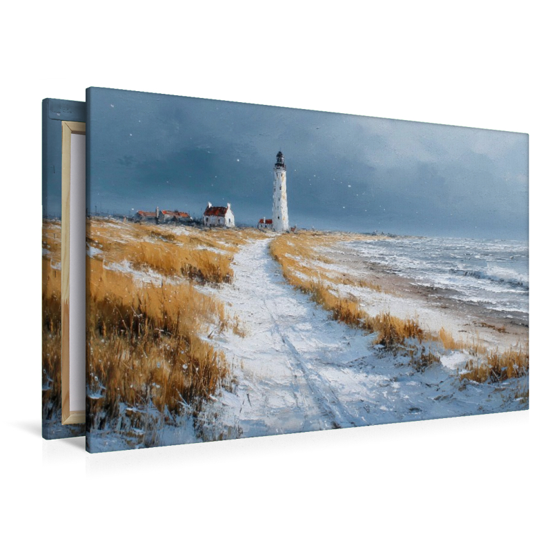 Leuchtturm am Winterstrand auf Sylt – Nordseeimpression in Acryloptik