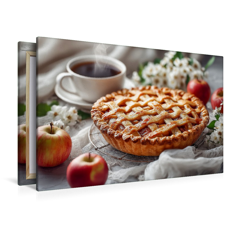 Apfelkuchen Bild mit Gitterteig und Kaffeetasse
