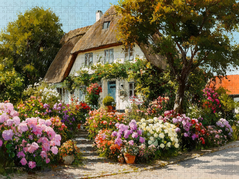 Reetdachhaus auf Sylt mit blühendem Garten in Keitum