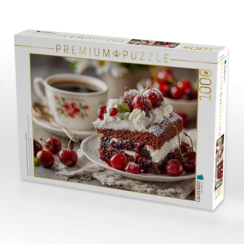 Schwarzwälder Kirschtorte Bild mit Kirschen und Kaffee