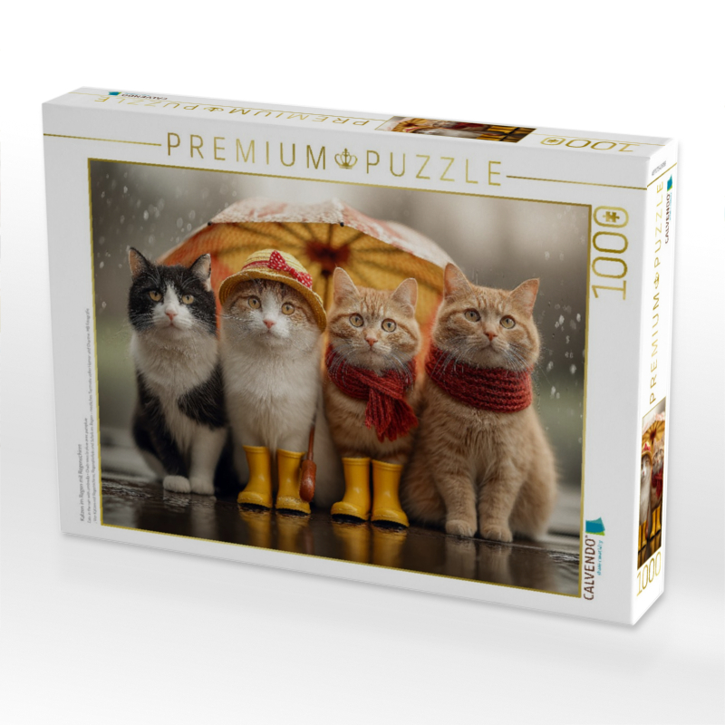 Katzen im Regen mit Regenschirm