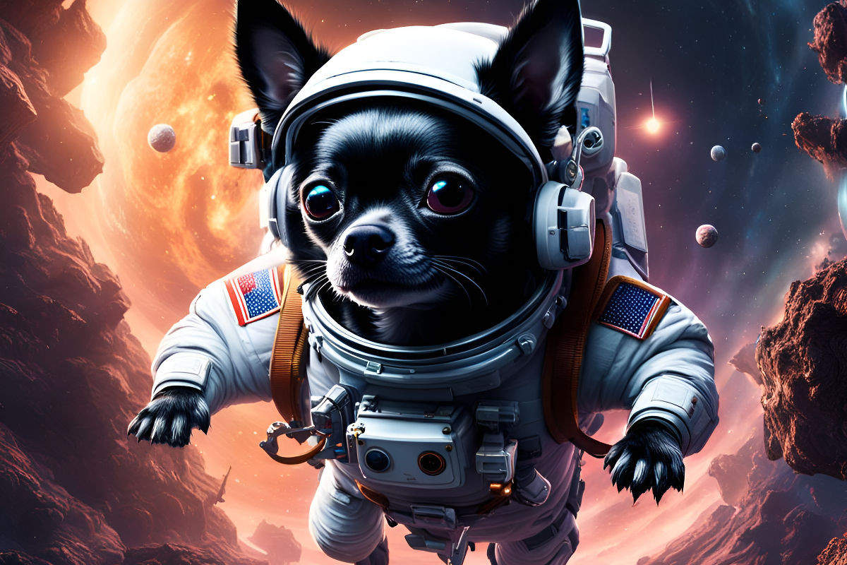Chihuahua Raumfahrer im Raumschiff