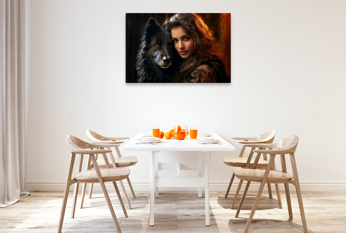 Junge Frau mit schwarzem Wolf