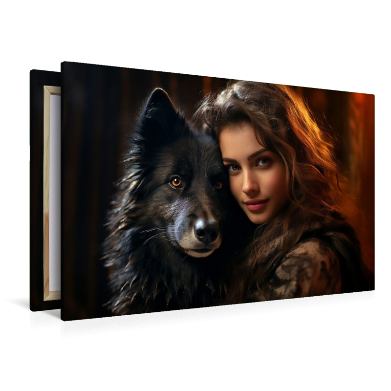 Junge Frau mit schwarzem Wolf