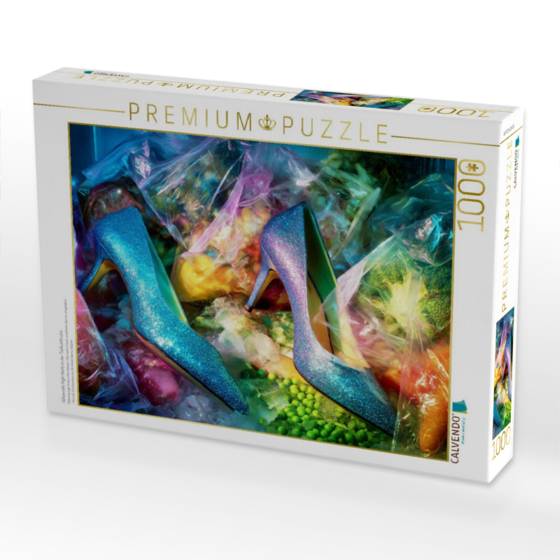 Glitzernde High Heels in der Tiefkühltruhe