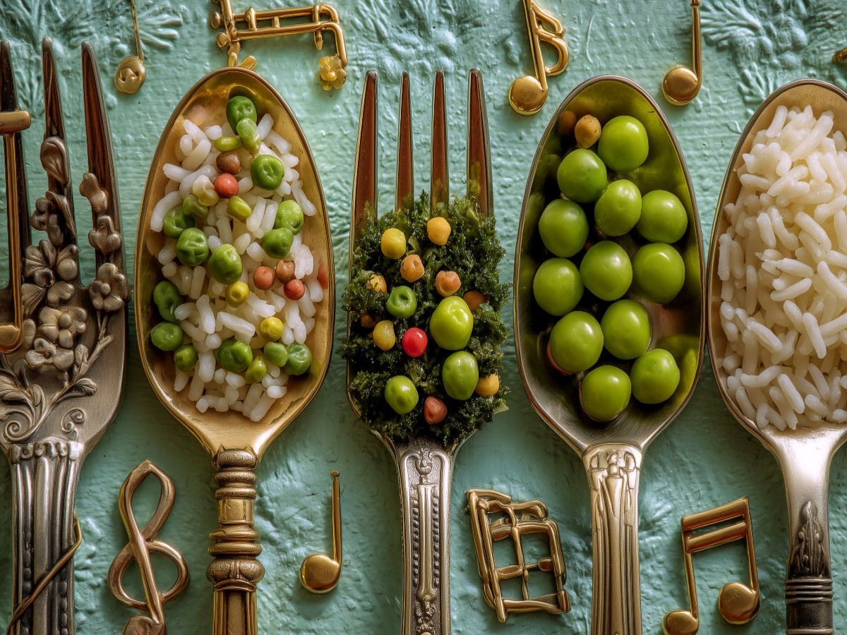 Solostücke mit Reis und Erbsen