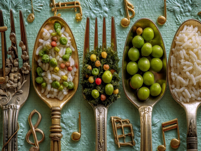 Solostücke mit Reis und Erbsen