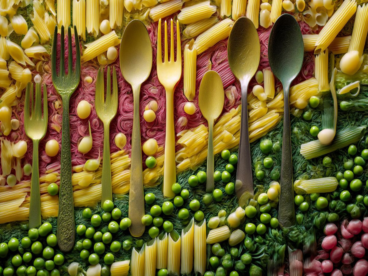 Nudelnoten mit Erbsenklang