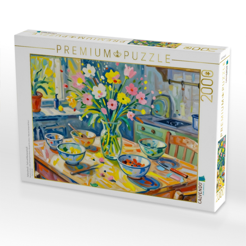 Farbenstrauß - Tisch mit Blumenstrauß