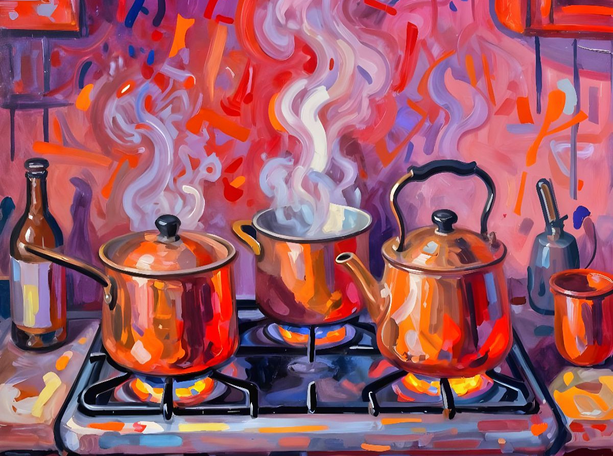 Kupferglut - Kupfertöpfe am Herd
