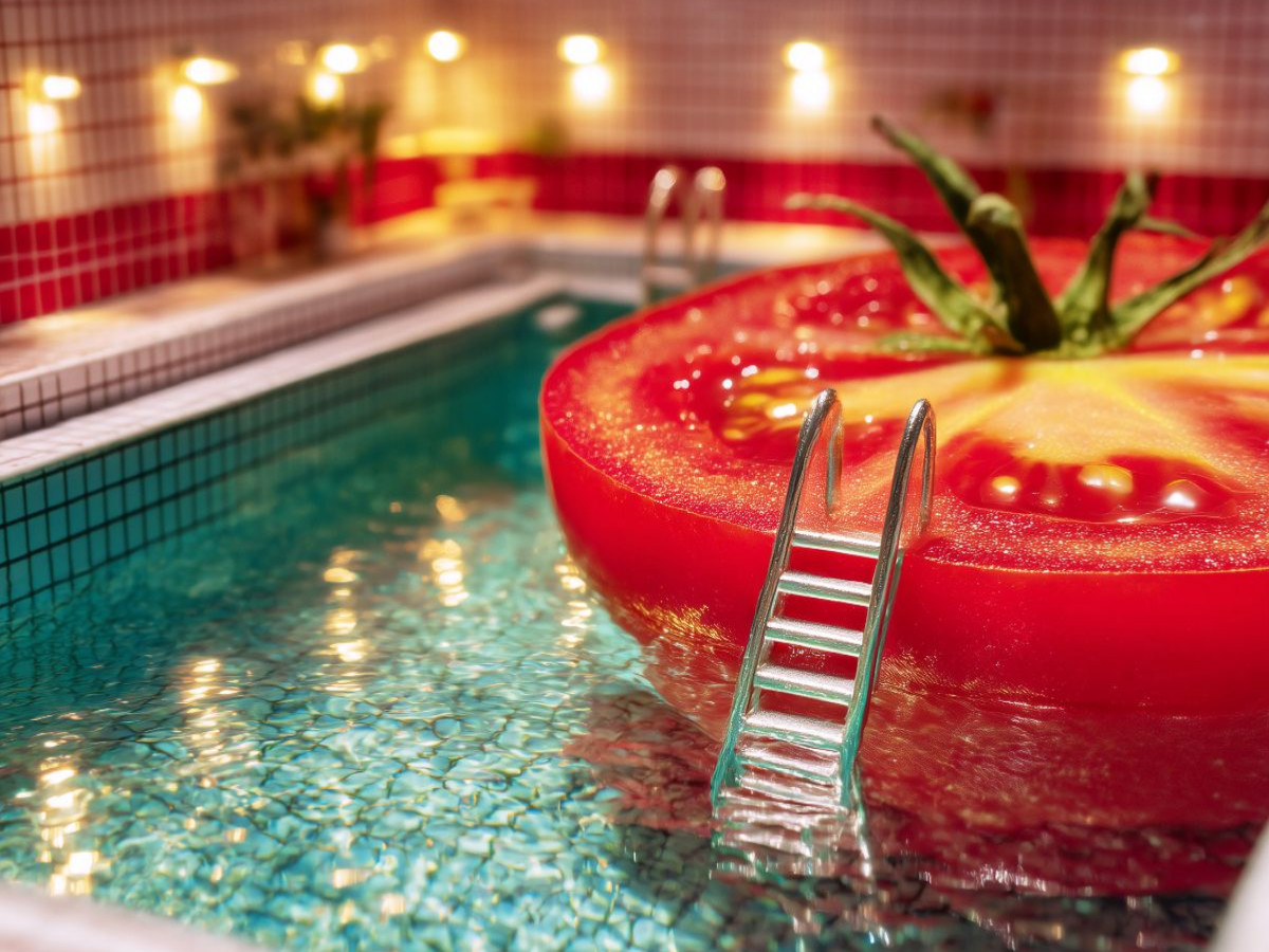 Tomate als Badeinsel