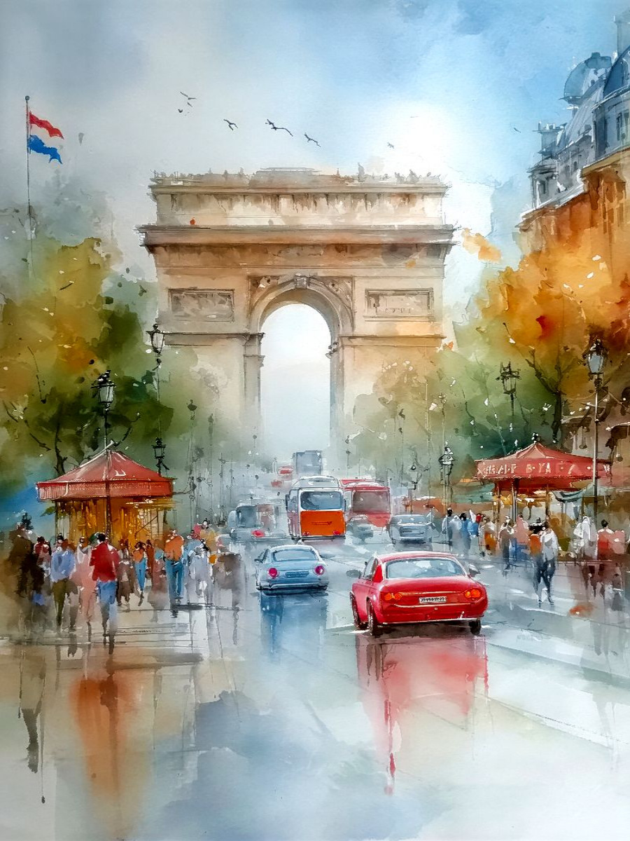 Die Champs-Élysées mit Blick auf den Arc de Triomphe