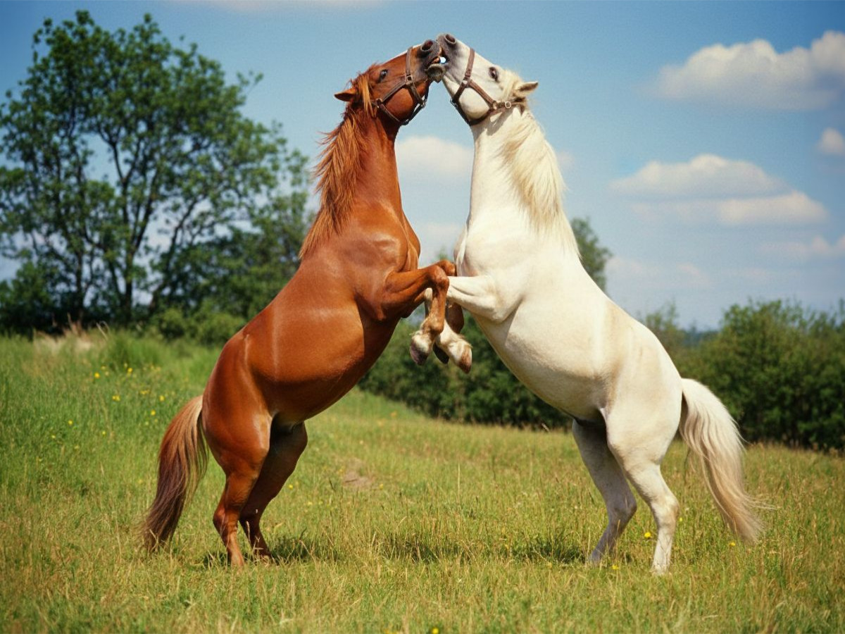 Spielende Pferde auf der Koppel
