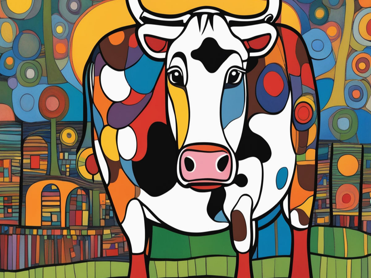 Bunte Kuh auf Blumenwiese