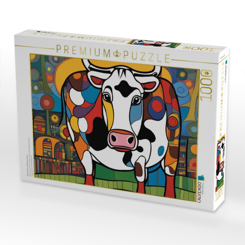 Bunte Kuh auf Blumenwiese