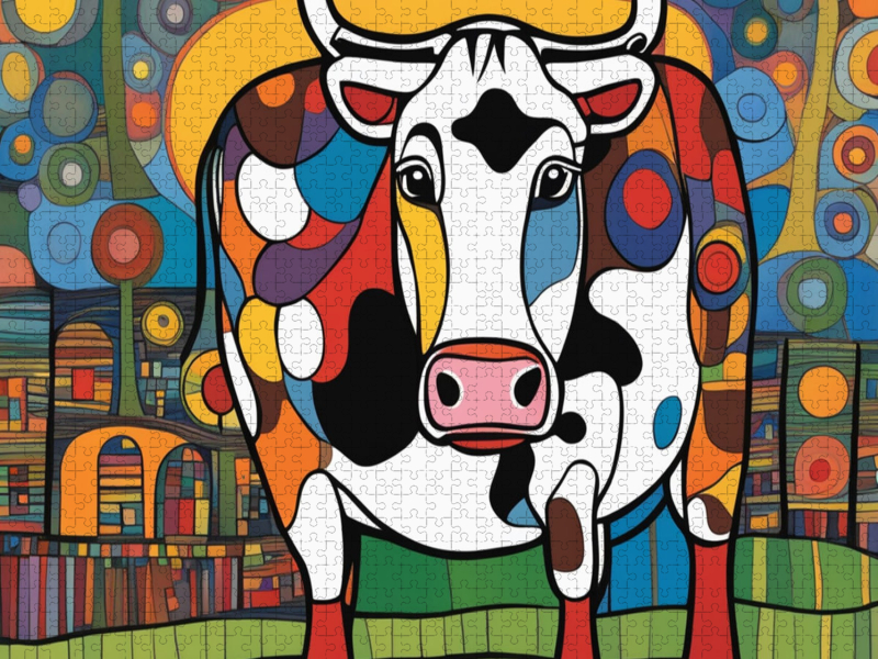 Bunte Kuh auf Blumenwiese