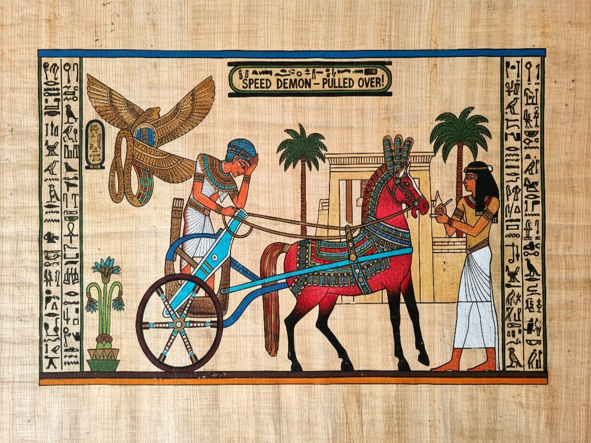 Polizeikontrolle im alten Ägypten auf Papyrus