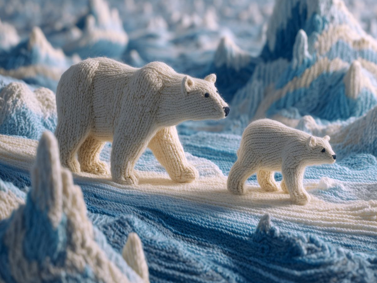 Arktis mit Eisbären aus Wolle