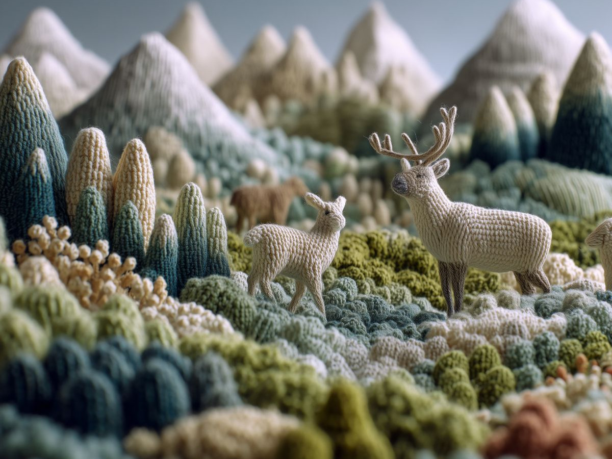 Arktische Tundra mit Karibus aus Wolle