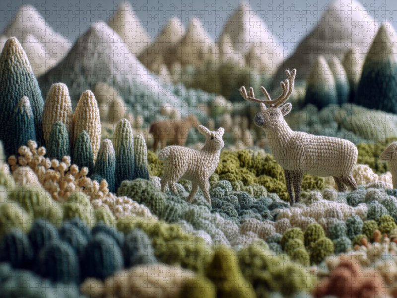 Arktische Tundra mit Karibus aus Wolle