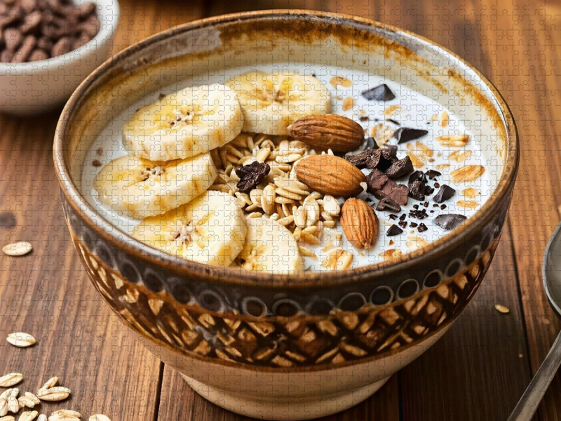 Müsli Stillleben - Schokoladiger Trost mit Banane und Kakao
