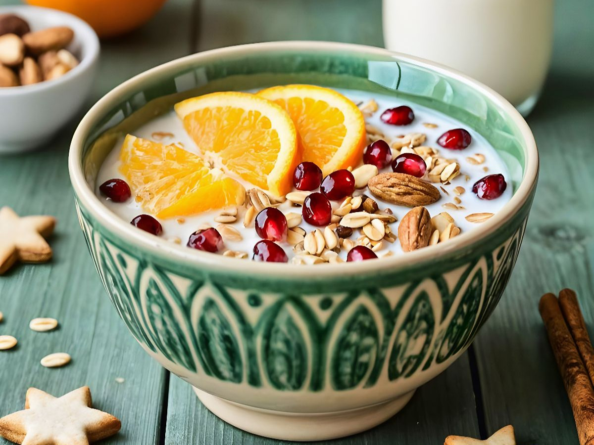 Müsli Stillleben - Festliche Winterfreude mit Orange und Gewürzen