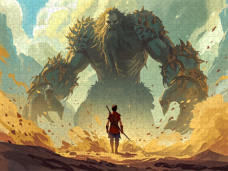 Ein Motiv aus dem Kalender David gegen Goliath – Mut besiegt Stärke