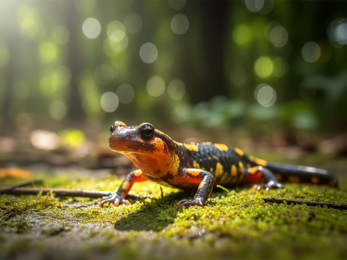 Molch auf dem Waldboden