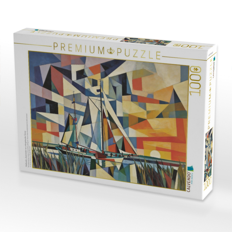 Plattboden-Zweimaster vor untergehender Sonne