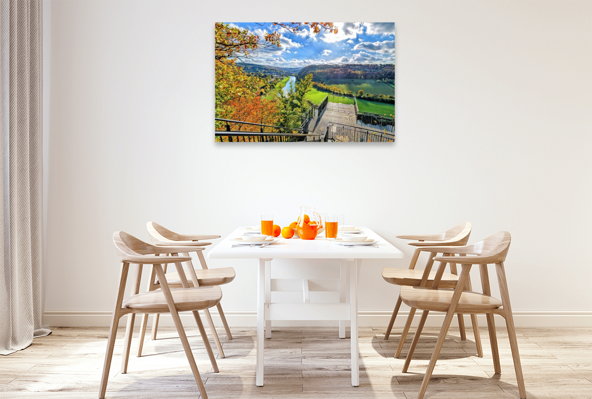 Blick auf Bad Karlshafen vom Weser-Skywalk auf den Hannoverschen Klippen, Weserbergland, Deutschland