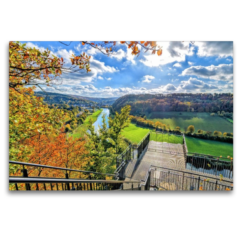 Blick auf Bad Karlshafen vom Weser-Skywalk auf den Hannoverschen Klippen, Weserbergland, Deutschland