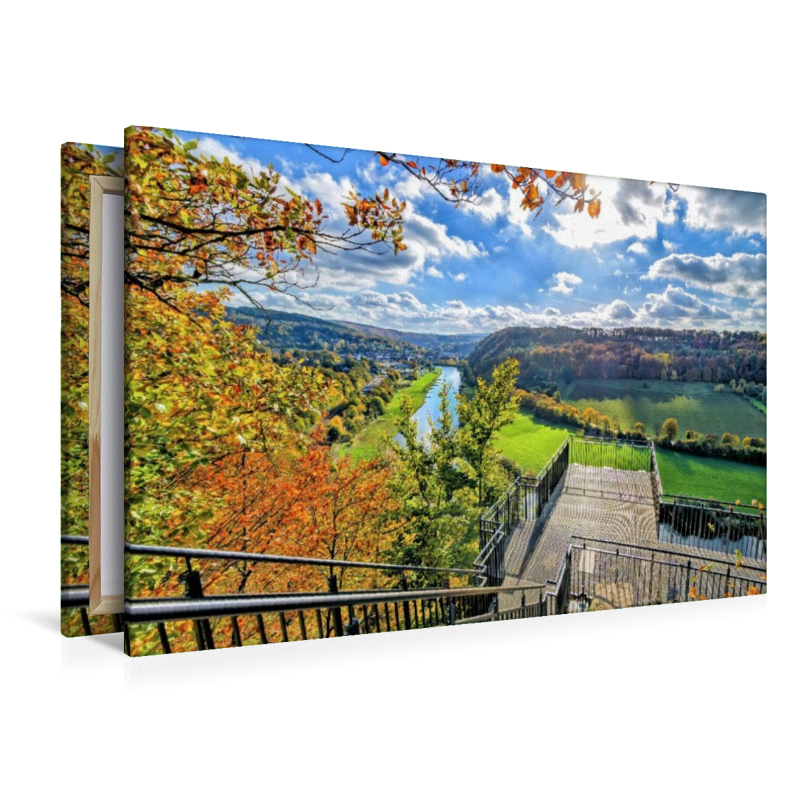 Blick auf Bad Karlshafen vom Weser-Skywalk auf den Hannoverschen Klippen, Weserbergland, Deutschland