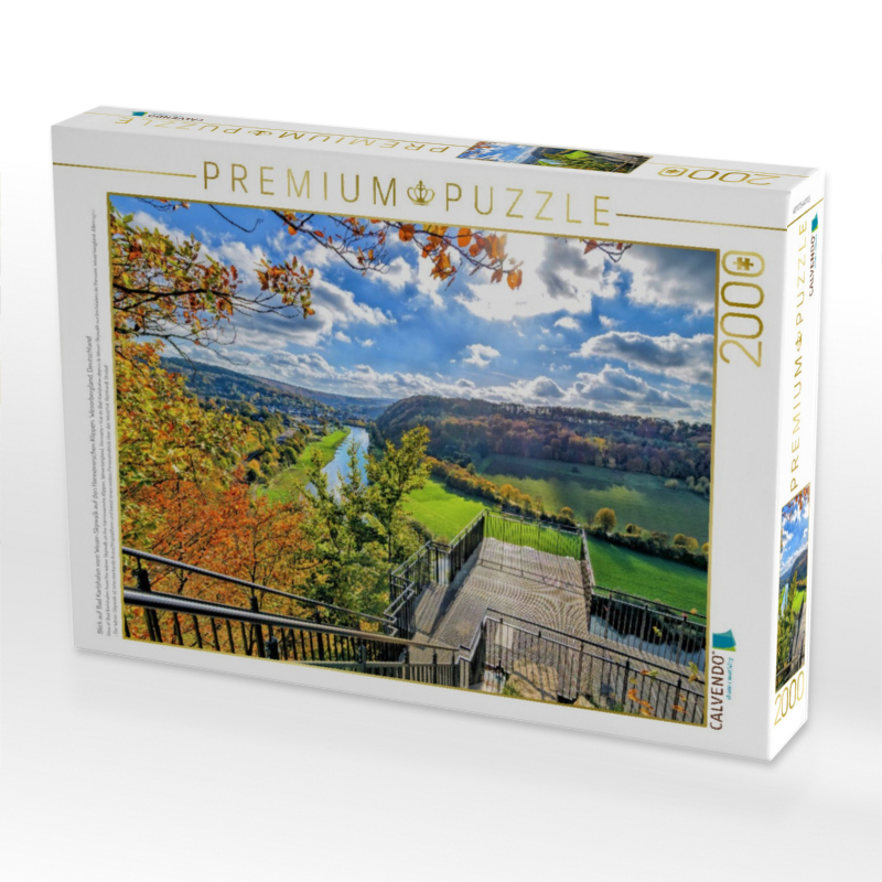 Blick auf Bad Karlshafen vom Weser-Skywalk auf den Hannoverschen Klippen, Weserbergland, Deutschland