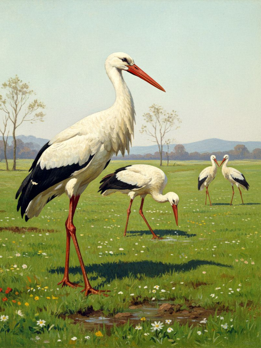 Weißstorch als Gemälde