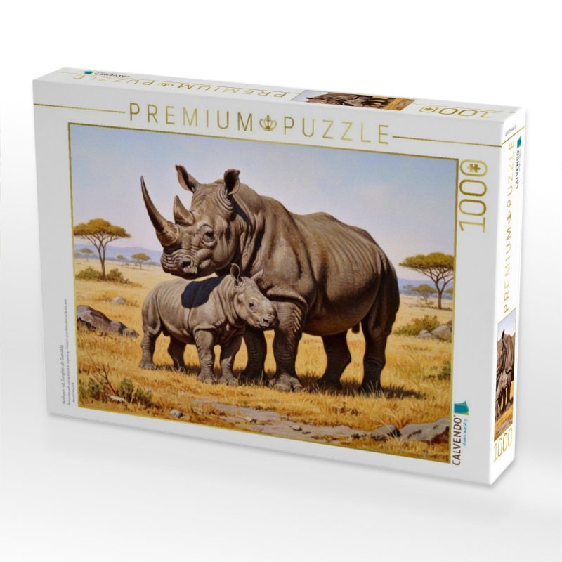 Nashorn mit Jungtier als Gemälde