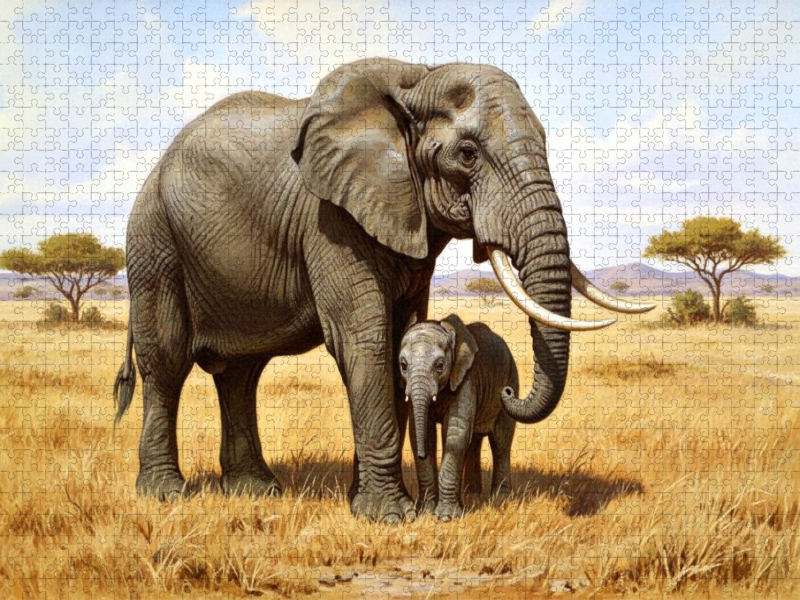 Elefant mit Jungtier als Gemälde