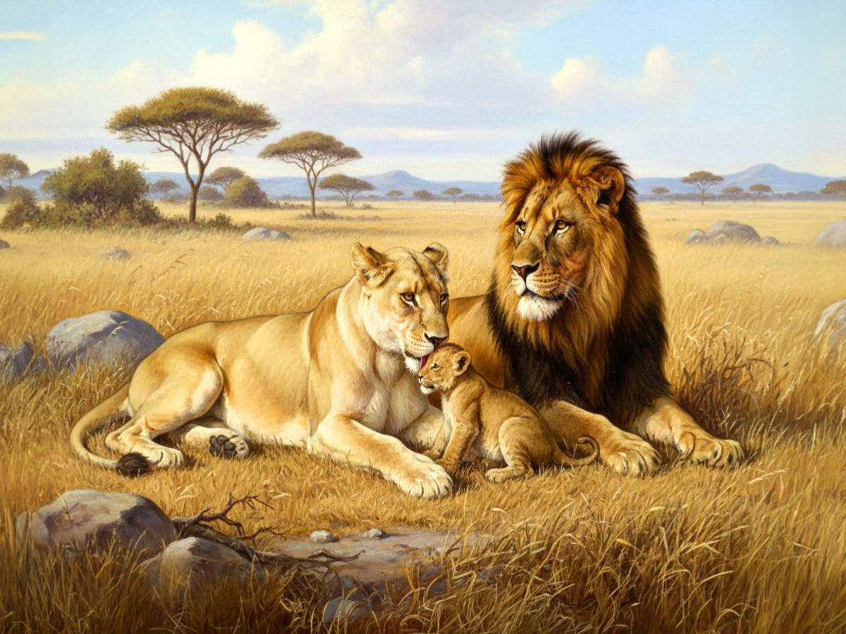 Löwenfamilie als Gemälde