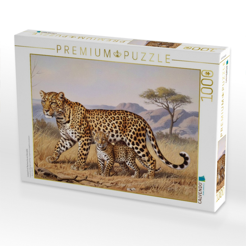 Leopard mit Nachwuchs als Gemälde