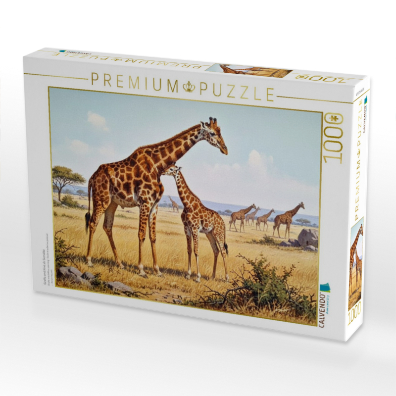 Giraffe und Kind als Gemälde