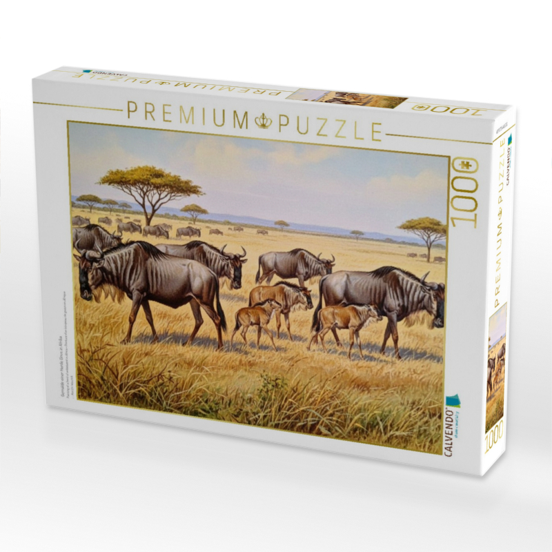 Gemälde einer Herde Gnus in Afrika