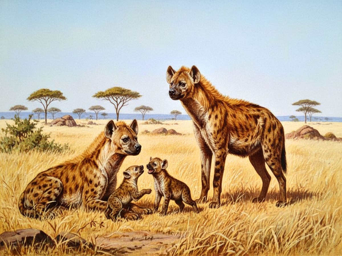 Gemälde einer Hyänenfamilie