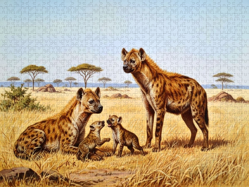 Gemälde einer Hyänenfamilie