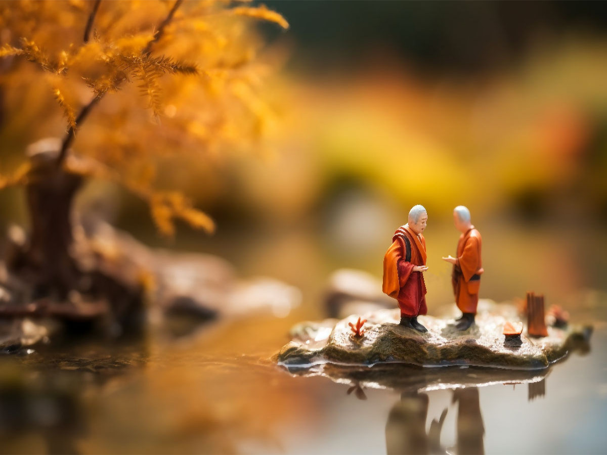 Miniatur Mönche in Thailand auf einer Insel