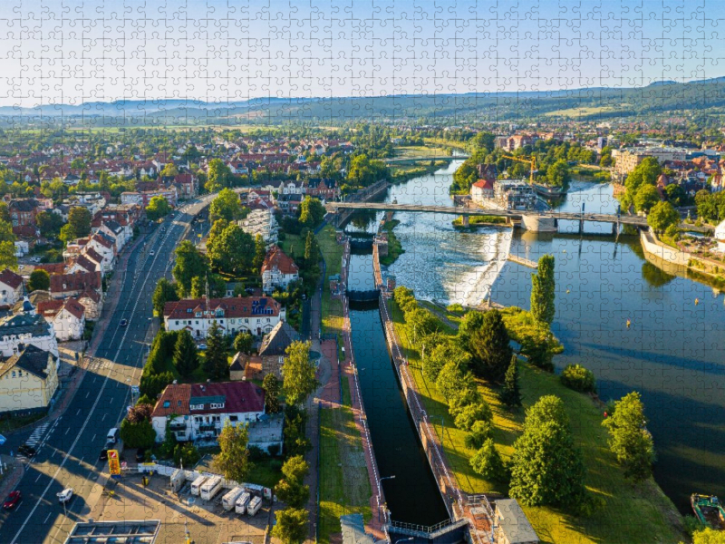 Hameln, Weserschleuse und Münsterbrücke