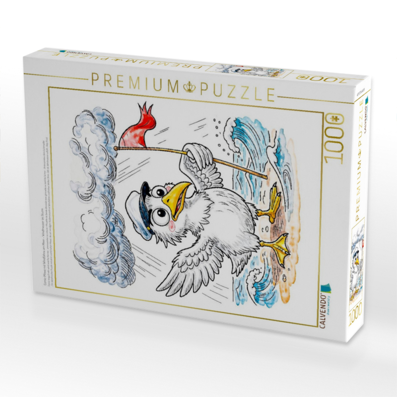 Comic‑Möwe mit Windfahne am Meer - Windmesser im Sturm