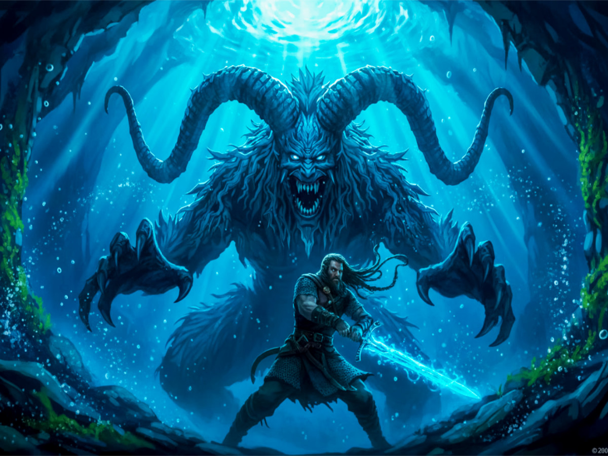 Beowulf taucht hinab zum Kampf im See